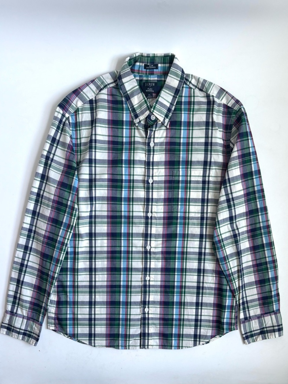 J.Crew Slim Untucked Flex Washed Plaid Button-Down Longsleeve Shirt Size XL